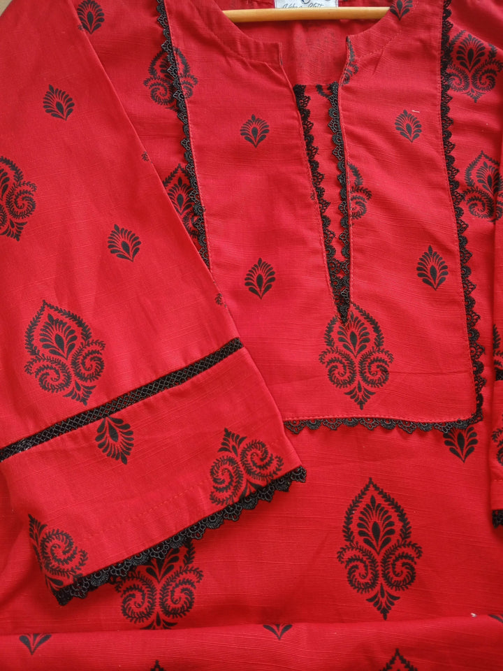 2 pc printed co-Ord set khaddar(Long Shirt)- Rose - Ushams Clothing