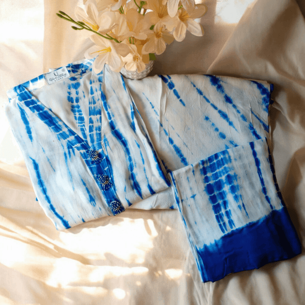Tie and dye 3 pc Summer linen suit- Beach - Ushams Clothing