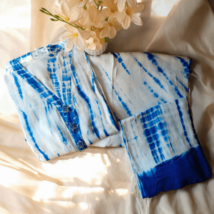 Tie and dye 3 pc Summer linen suit- Beach - Ushams Clothing
