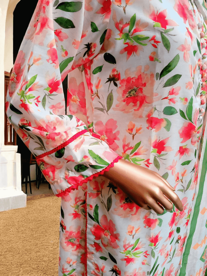 3 pc printed Swiss lawn suit with shalwar - Blossom - Ushams Clothing
