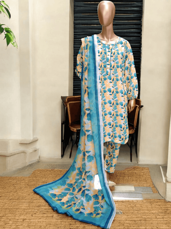 3 pc printed Swiss lawn suit - Breeze - Ushams Clothing